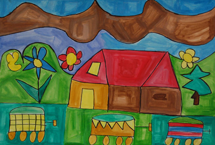 At the Farm, acrylic by Cheryl Coburn